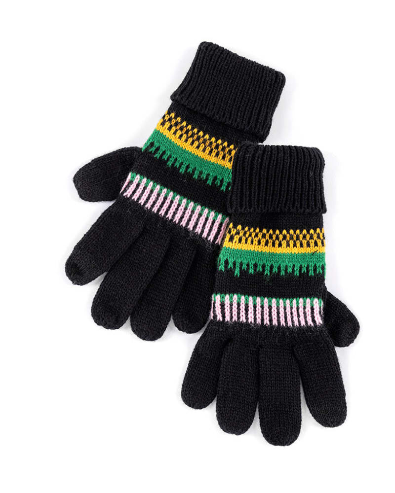 Front of a size One Size Vaughn Winter Knit Touchscreen Gloves in Black by Shiraleah. | dia_product_style_image_id:307693